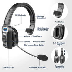 Trucker Bluetooth 5.2 Wireless Headset with AI Noise-Canceling Microphone