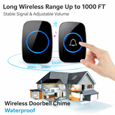 Wireless Doorbell Chime Waterproof Plugin Receiver Adjustable Volume 1000FT Kit