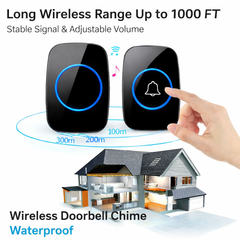 Wireless Doorbell Chime Waterproof Plugin Receiver Adjustable Volume 1000FT Kit
