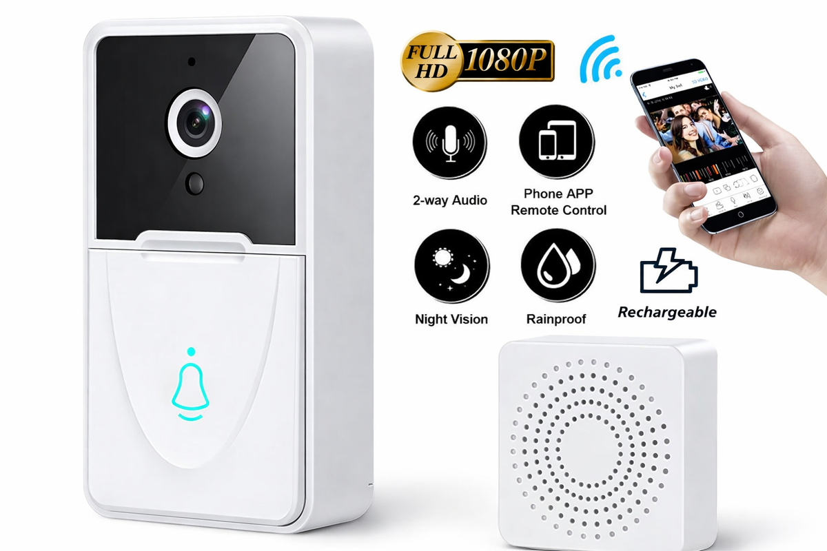 Wireless Security WiFi Smart Video Doorbell with Chime – 1080P Night Vision &amp; Two-Way Audio