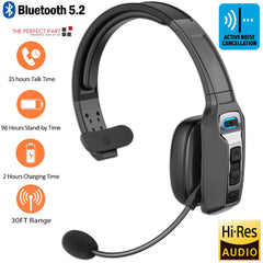 Trucker Bluetooth 5.2 Wireless Headset with AI Noise-Canceling Microphone